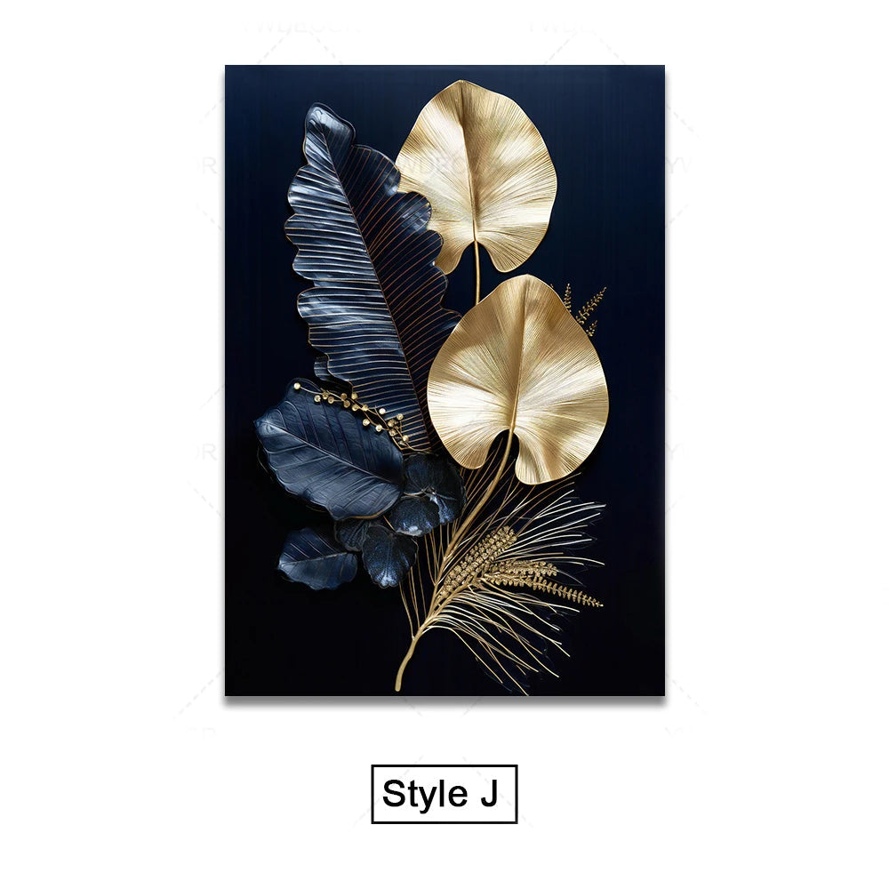 Schwarze Goldene Tropische Blätter Wandkunst Feine Kunst Leinwanddrucke Moderne Botanische Bilder Für Luxuriöses Wohnzimmer Esszimmer Home Office Dekor | Brehn