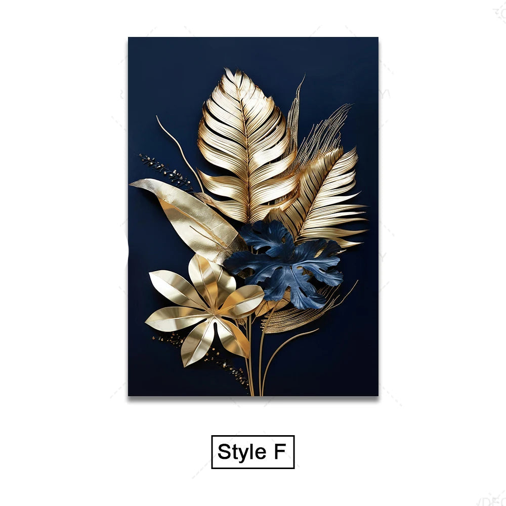 Schwarze Goldene Tropische Blätter Wandkunst Feine Kunst Leinwanddrucke Moderne Botanische Bilder Für Luxuriöses Wohnzimmer Esszimmer Home Office Dekor | Brehn