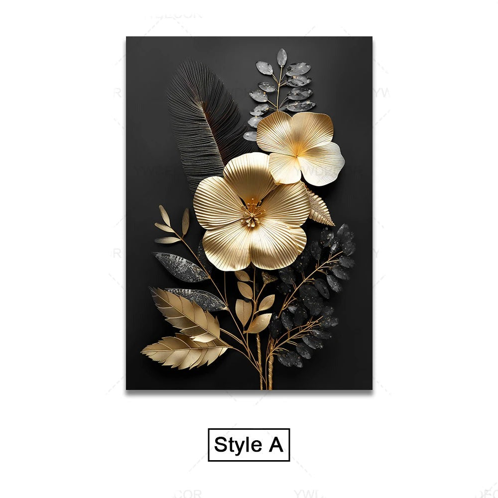 Schwarze Goldene Tropische Blätter Wandkunst Feine Kunst Leinwanddrucke Moderne Botanische Bilder Für Luxuriöses Wohnzimmer Esszimmer Home Office Dekor | Brehn