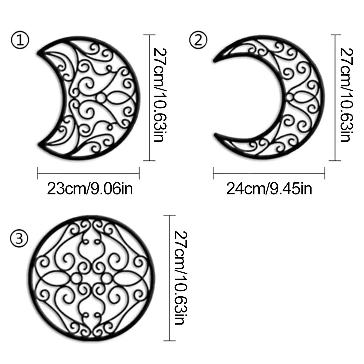 Schwarze Metall-Mondphasen-Wandkunst 3D Eisenhandwerk Wandmontierte nordische Wanddekoration für Wohnzimmer Esszimmer kreative Wohnkultur - Set von 5 Stück