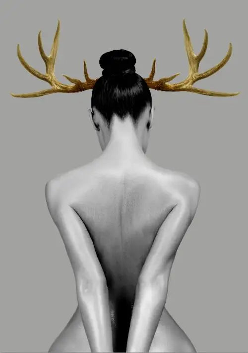 Schwarz Weiß Gold Geweihte Mädchen Poster Wandkunst Fein Kunst Leinwand Drucke Nordisches Bild Für Wohnzimmer Schlafzimmer Studio Home Office Dekor