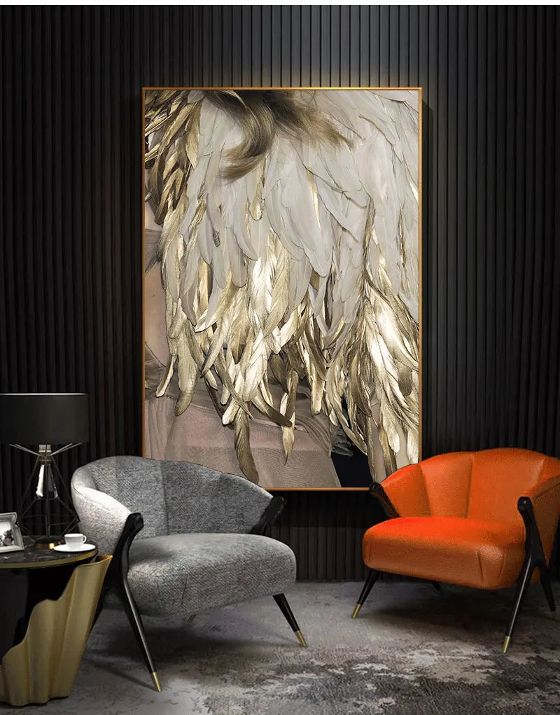 Schwarz Weiß Gold Feder Wandkunst Fine Art Leinwanddrucke Schicke Poster Boutique Mode Bilder Für Wohnzimmer Schlafzimmer Hotel Salon Kunst Dekor