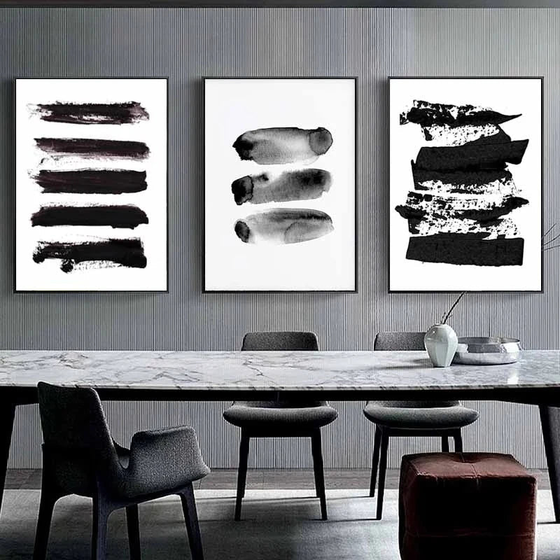 Schwarz Weiß Wandkunst Minimalistisch Abstract Tinte Pinsel Striche Fine Art Leinwanddrucke Poster Bilder Für Wohnzimmer Home Office Kunst Dekor | Brehn