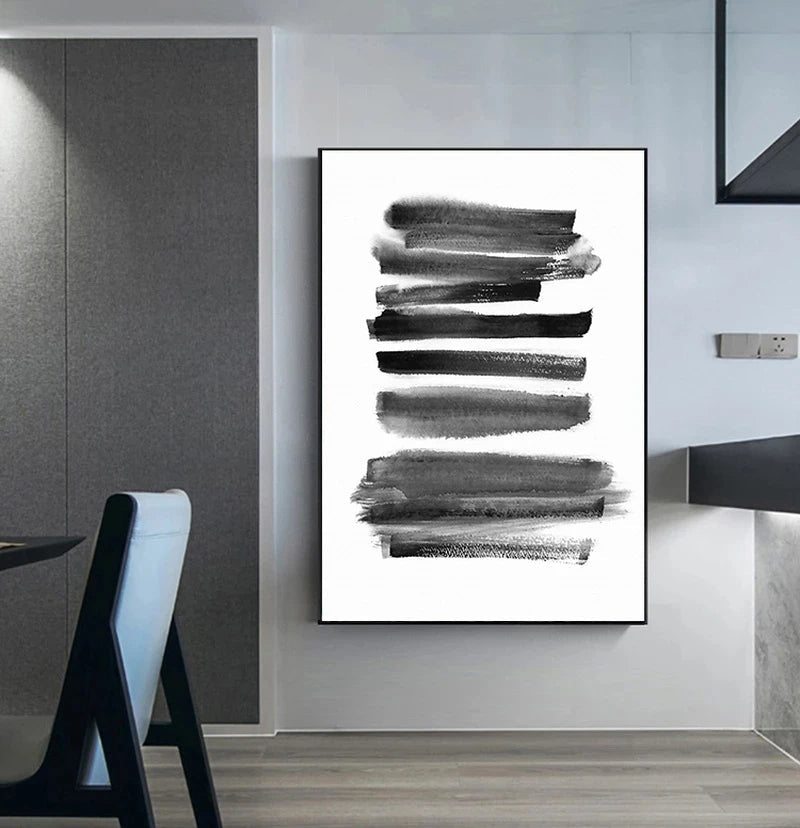 Schwarz Weiß Wandkunst Minimalistisch Abstract Tinte Pinsel Striche Fine Art Leinwanddrucke Poster Bilder Für Wohnzimmer Home Office Kunst Dekor | Brehn