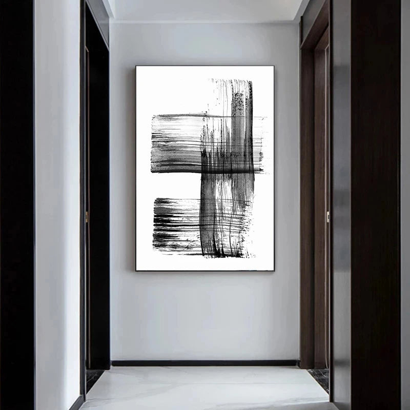 Schwarz Weiß Wandkunst Minimalistisch Abstract Tinte Pinsel Striche Fine Art Leinwanddrucke Poster Bilder Für Wohnzimmer Home Office Kunst Dekor | Brehn