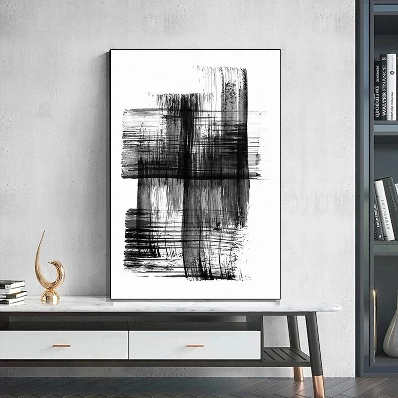 Schwarz Weiß Wandkunst Minimalistisch Abstract Tinte Pinsel Striche Fine Art Leinwanddrucke Poster Bilder Für Wohnzimmer Home Office Kunst Dekor | Brehn