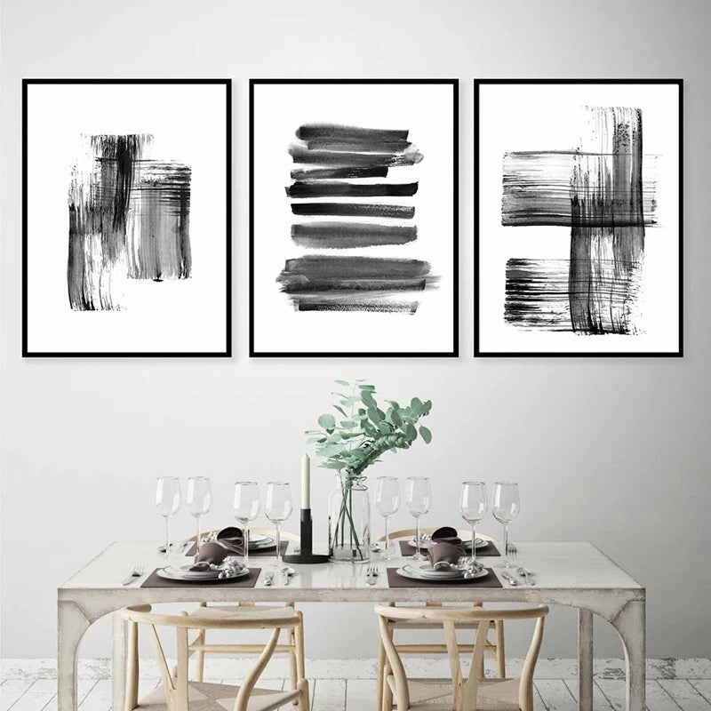 Schwarz Weiß Wandkunst Minimalistisch Abstract Tinte Pinsel Striche Fine Art Leinwanddrucke Poster Bilder Für Wohnzimmer Home Office Kunst Dekor | Brehn