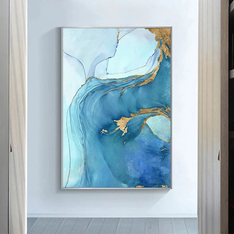 Blaue Aqua Azur Marmor Druck Wandkunst Feine Kunst Leinwanddrucke Abstrakte Bilder für modernes Wohnzimmer Hotelzimmer Heimbüro Dekor | Brehn