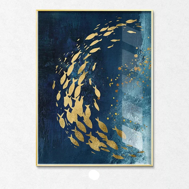 Blaue Goldene Vögel und Schmetterlinge Wandkunst Fein Kunst Leinwanddrucke Glücksbringende Abstrakte Bilder Für Wohnzimmer Schlafzimmer Hotelzimmer Kunst Dekor