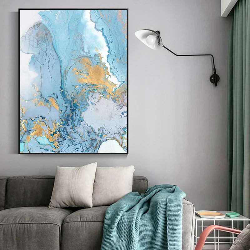 Blaue Goldene Marmor Druck Abstrakte Wand Kunst Feine Kunst Leinwand Drucke Bilder Für Wohnzimmer Esszimmer Hotelzimmer Schlafzimmer Kunst Dekor