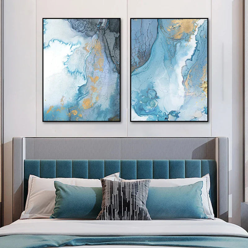 Blaue Goldene Marmor Druck Abstrakte Wand Kunst Feine Kunst Leinwand Drucke Bilder Für Wohnzimmer Esszimmer Hotelzimmer Schlafzimmer Kunst Dekor