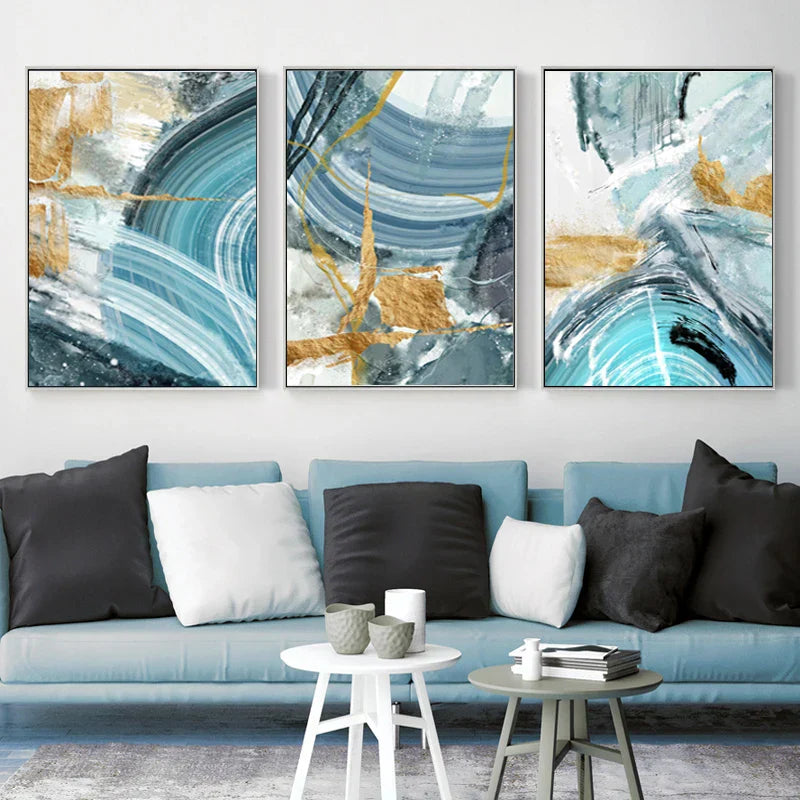 Blaues Goldenes Nordisches Marmor Druck Abstrakte Wandkunst Feine Kunst Leinwanddrucke Bilder Für Wohnzimmer Schlafzimmer Büro Dekor