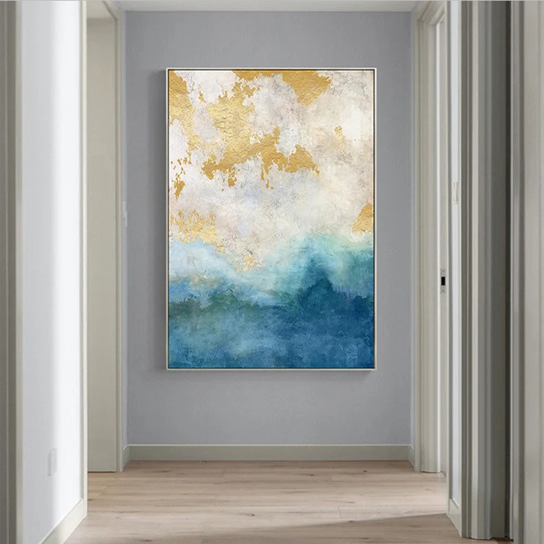 Blaue Goldene Ozeanspray Seestandsabstrakte Wandkunst Feine Kunst Leinwanddrucke Marmor Bilder Für Wohnzimmer Esszimmer Kunst Für zeitgenössische Innenräume