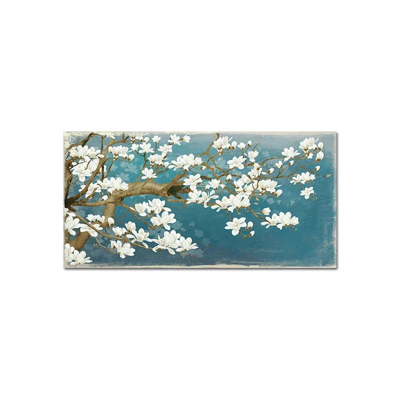 Blaues Jade Weißer Blumenbaum Wandkunst Feine Kunst Leinwanddrucke Moderne Botanische Florale Malerei Bild Für Wohnzimmer Schlafzimmer Kunst Dekor