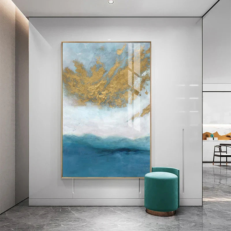 Blaue See Goldene Sand Wandkunst Fine Art Leinwanddrucke Nordische abstrakte Bilder für moderne Apartment Wohnzimmer Schlafzimmer Foyer Kunst Dekor