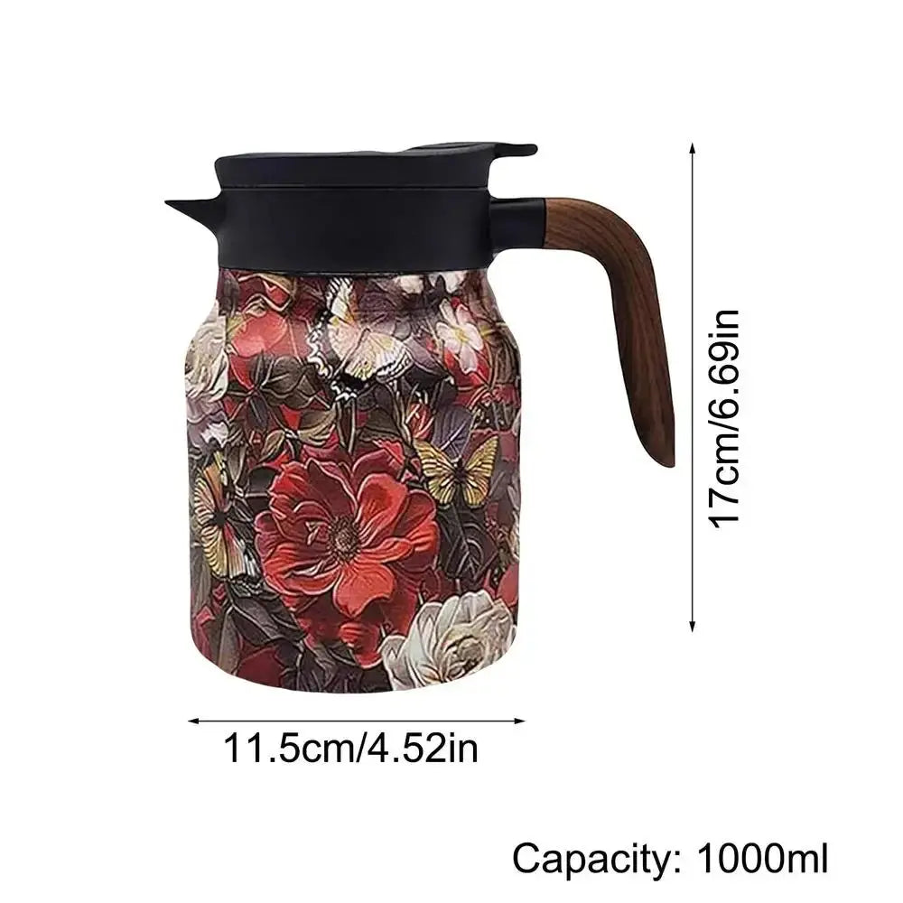 Blumenkunst Edelstahl Teekanne mit Sieb - 1000ml Vintage Eleganz