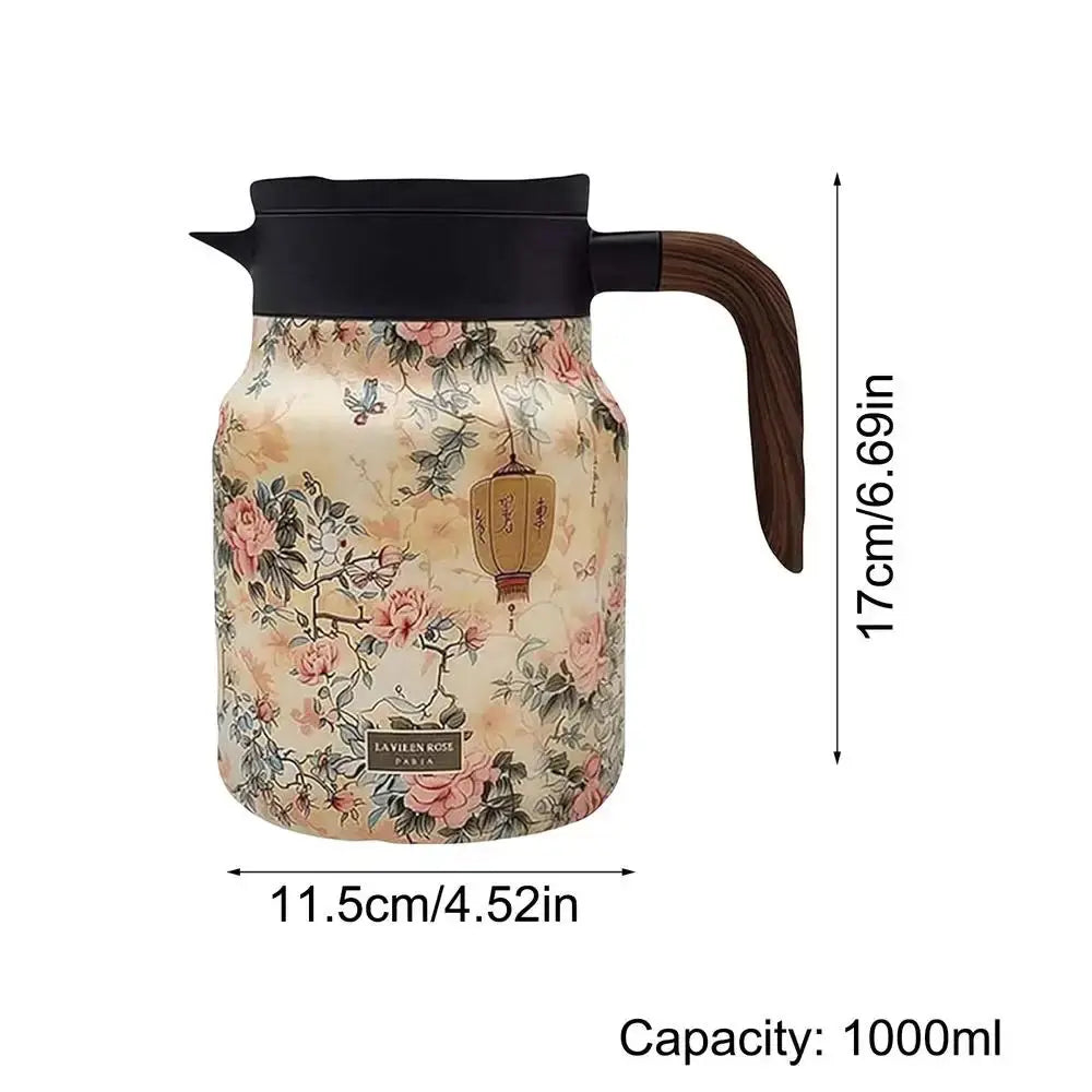 Blumenkunst Edelstahl Teekanne mit Sieb - 1000ml Vintage Eleganz