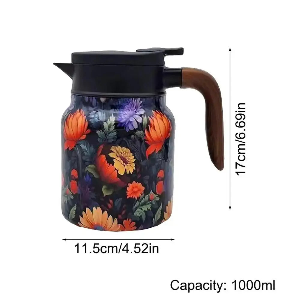 Blumenkunst Edelstahl Teekanne mit Sieb - 1000ml Vintage Eleganz