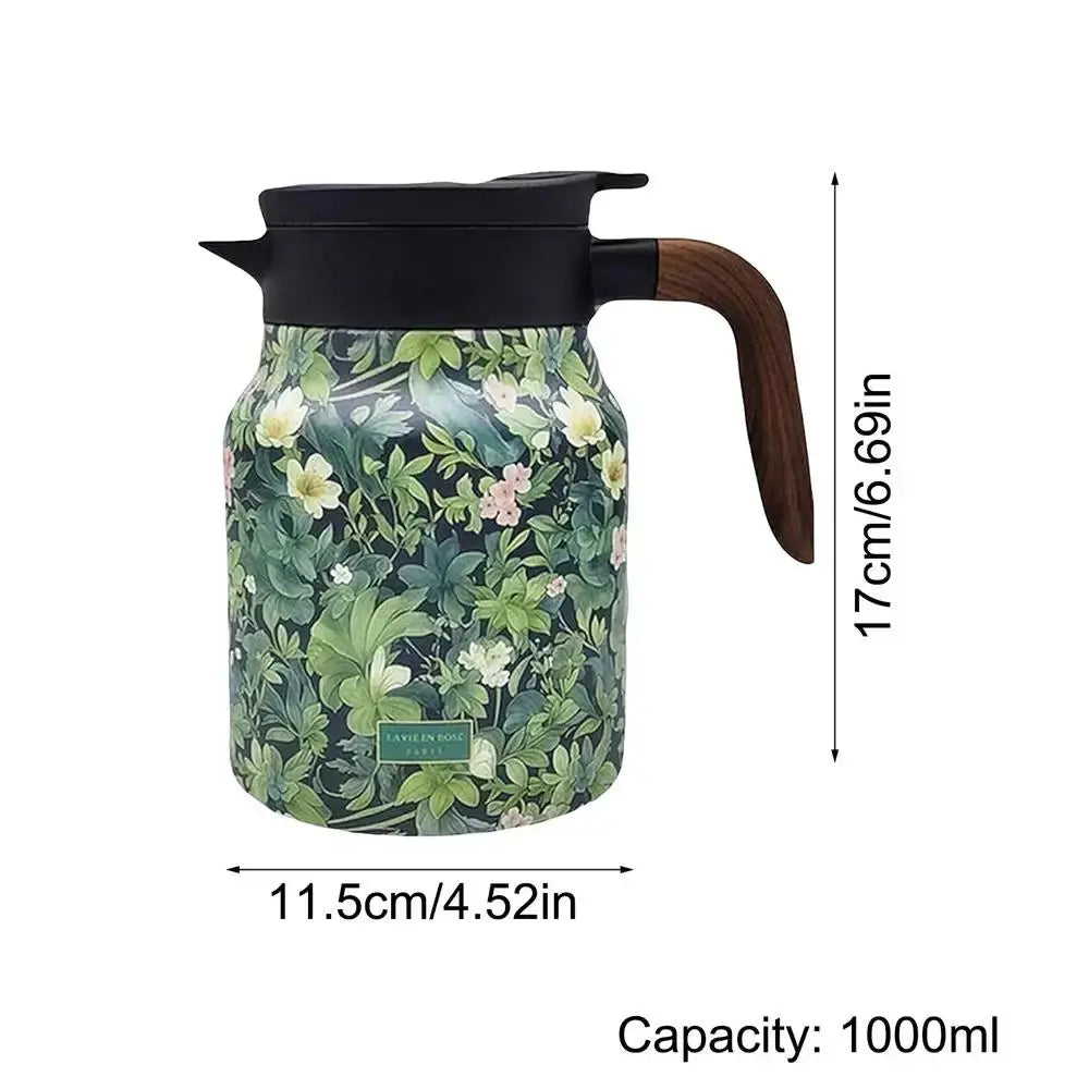Blumenkunst Edelstahl Teekanne mit Sieb - 1000ml Vintage Eleganz