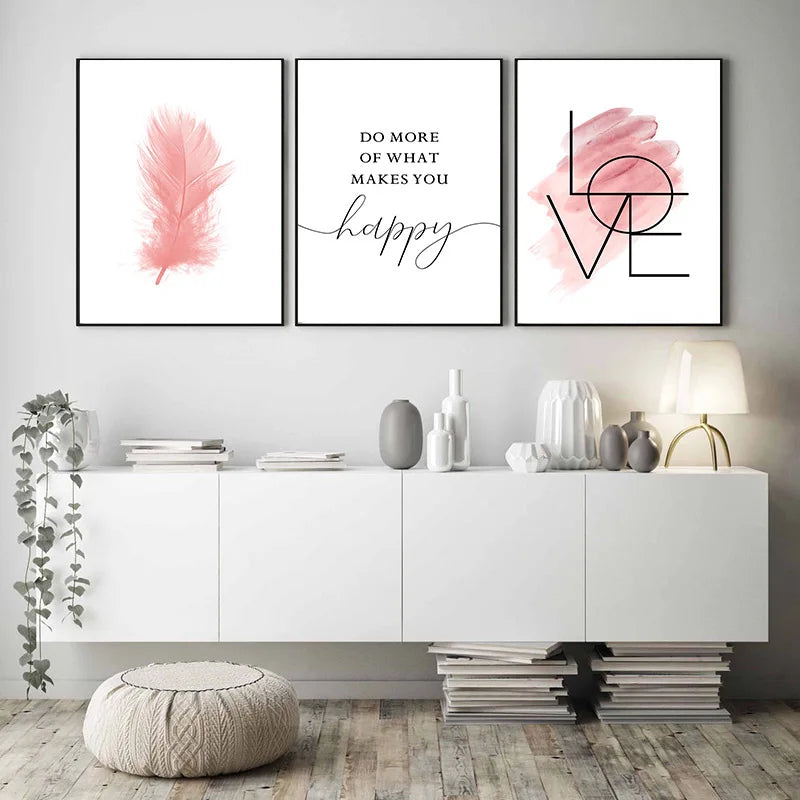 Blush Pink Love Feather Wandkunst Feine Kunst Leinwanddrucke Minimalistische Mode Bilder Für Wohnzimmer Mädchen Schlafzimmer Mode Kunst Dekor | Brehn