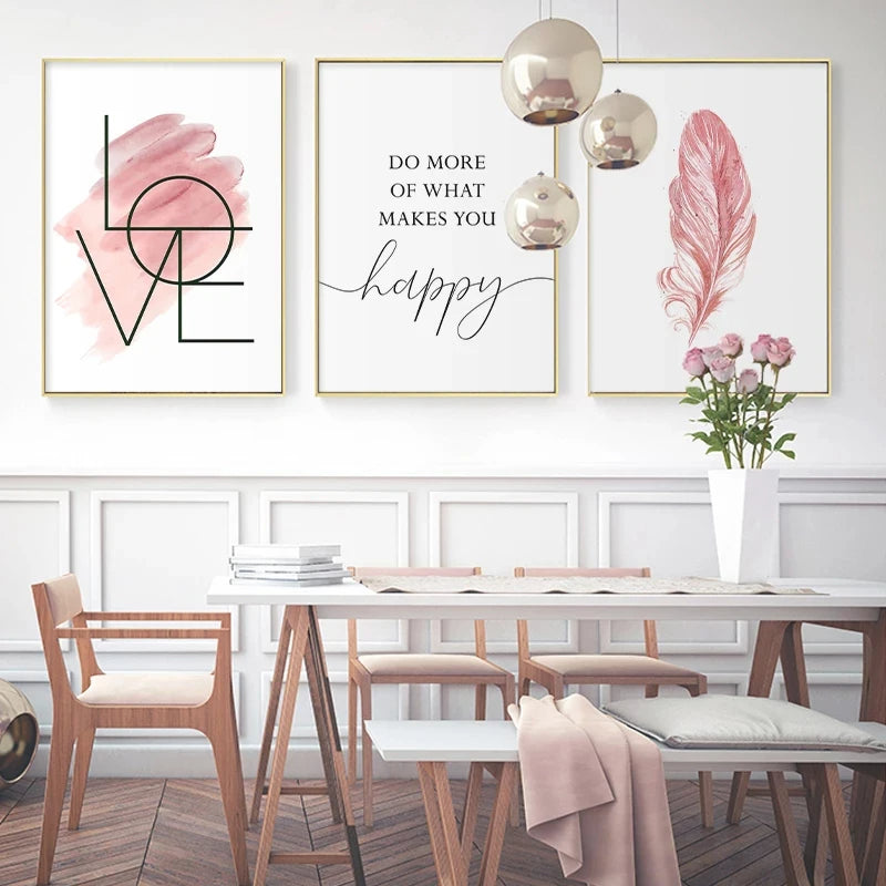 Blush Pink Love Feather Wandkunst Feine Kunst Leinwanddrucke Minimalistische Mode Bilder Für Wohnzimmer Mädchen Schlafzimmer Mode Kunst Dekor | Brehn