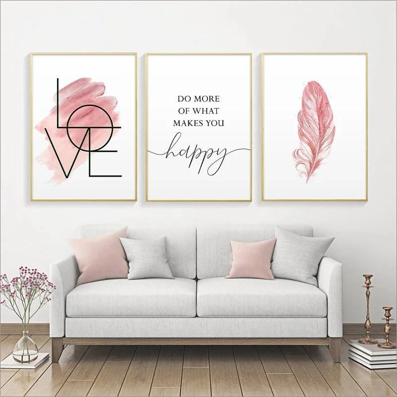 Blush Pink Love Feather Wandkunst Feine Kunst Leinwanddrucke Minimalistische Mode Bilder Für Wohnzimmer Mädchen Schlafzimmer Mode Kunst Dekor | Brehn