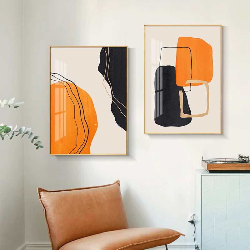 Fet orange beige schwarz Mosaik abstrakte Wandkunst Fine Art Leinwanddrucke Bilder für moderne Wohnraumkunst für zeitgenössische Innenräume
