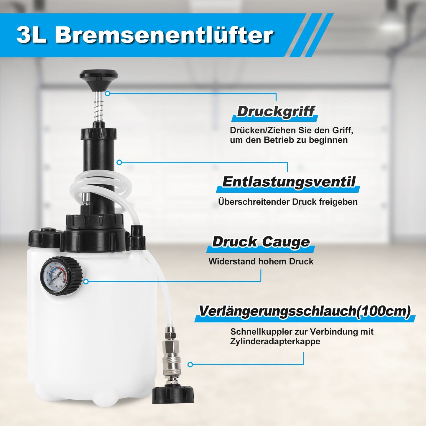 3L Bremsflüssigkeit Bremsenentlüftungsgerät mit 1L Absaugbehälter | Brehn