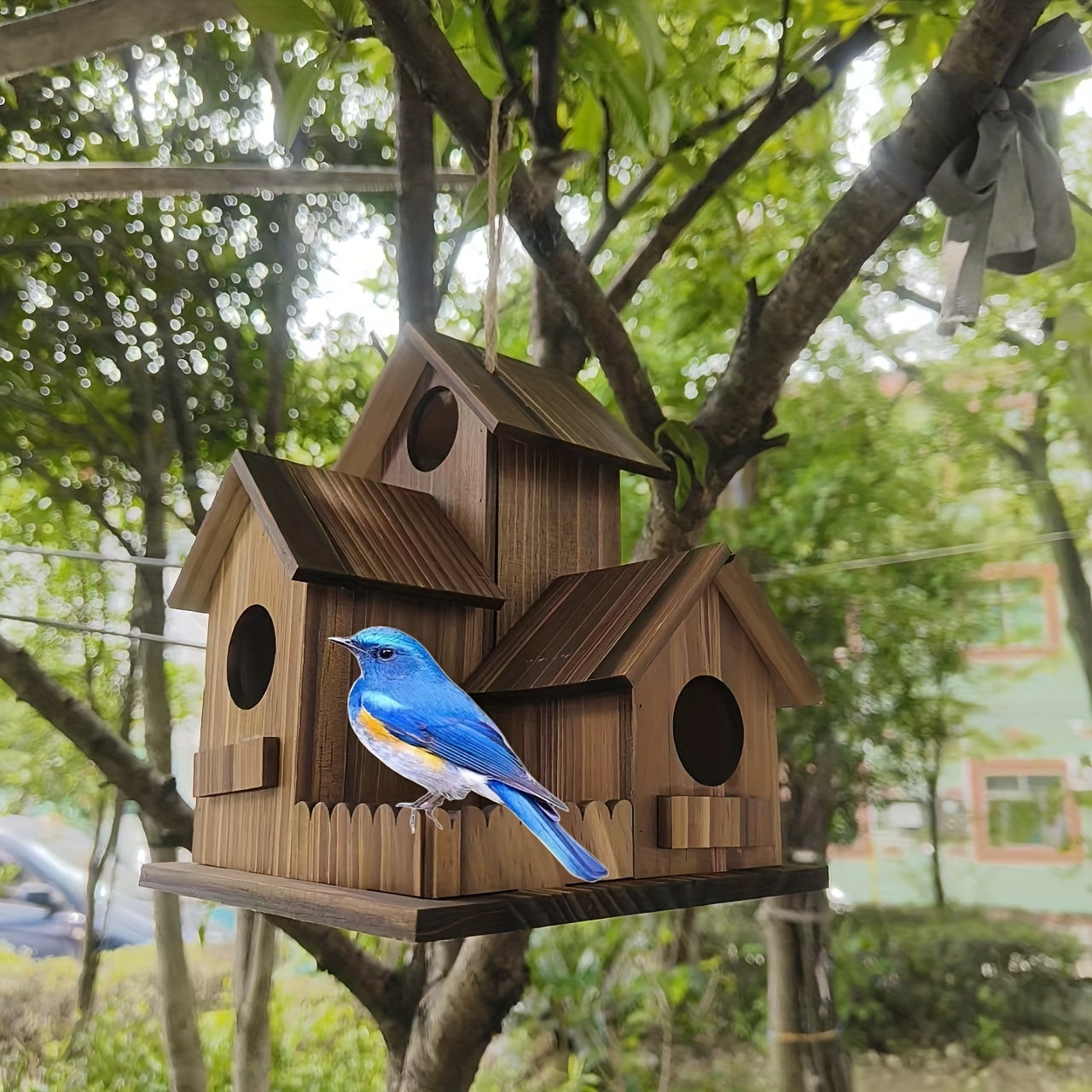 Brehn | Vogelhaus rustikaler Holz-Mehrraum-Futterspender