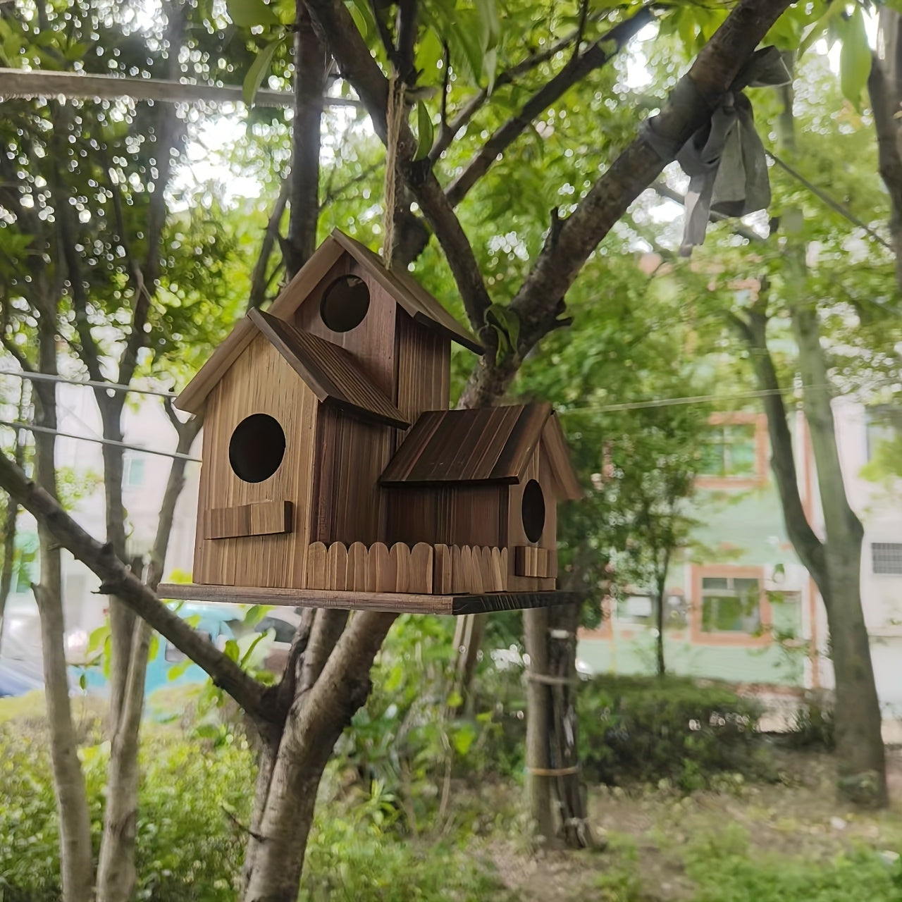 Brehn | Vogelhaus rustikaler Holz-Mehrraum-Futterspender