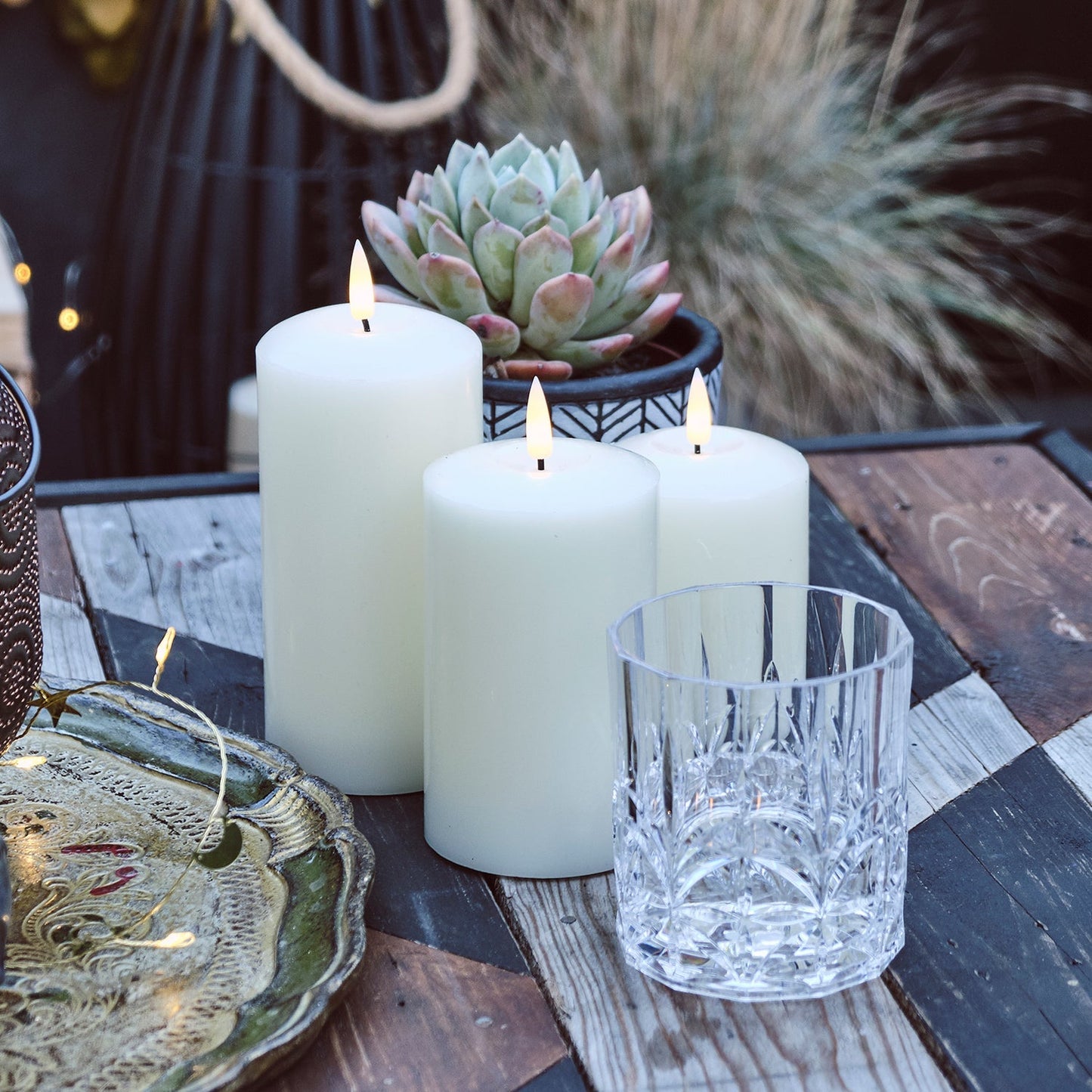 Brehn | TruGlow LED Outdoor Kerzen Trio mit Fernbedienung