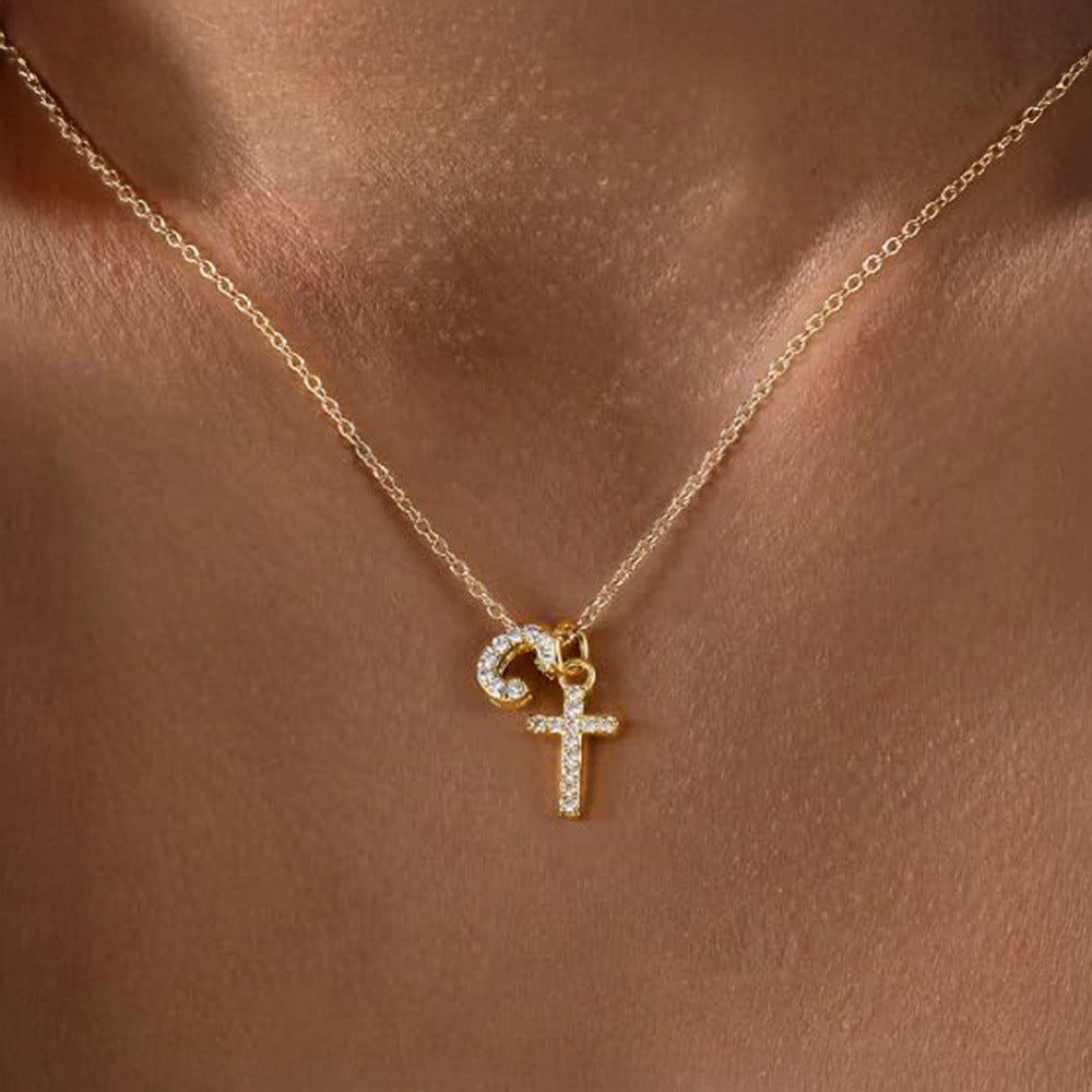Brehn | Zarte Diamant Initial & Kreuz Halskette