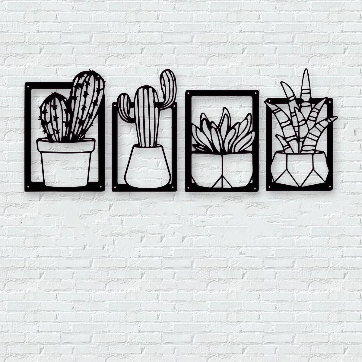 Cactus Potted Plant Schwarze Metalltafel Wandkunst 3D Skulptur Eisenhandwerk Nordische Wanddekoration Für Wohnzimmer Esszimmer Kreative Wohnkultur