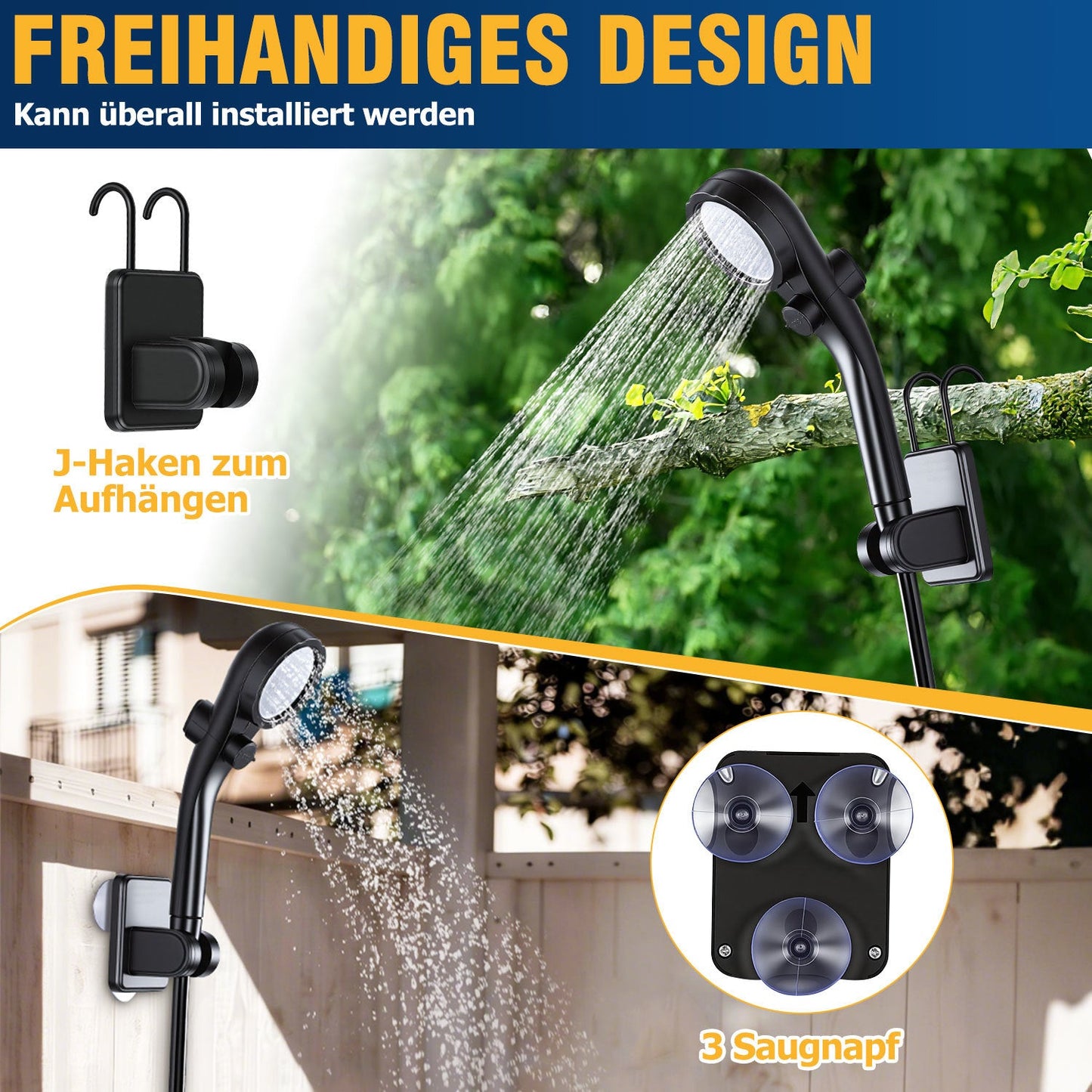 Tragbare Campingdusche Akku Outdoor Dusche mit 20L Falteimer | Brehn