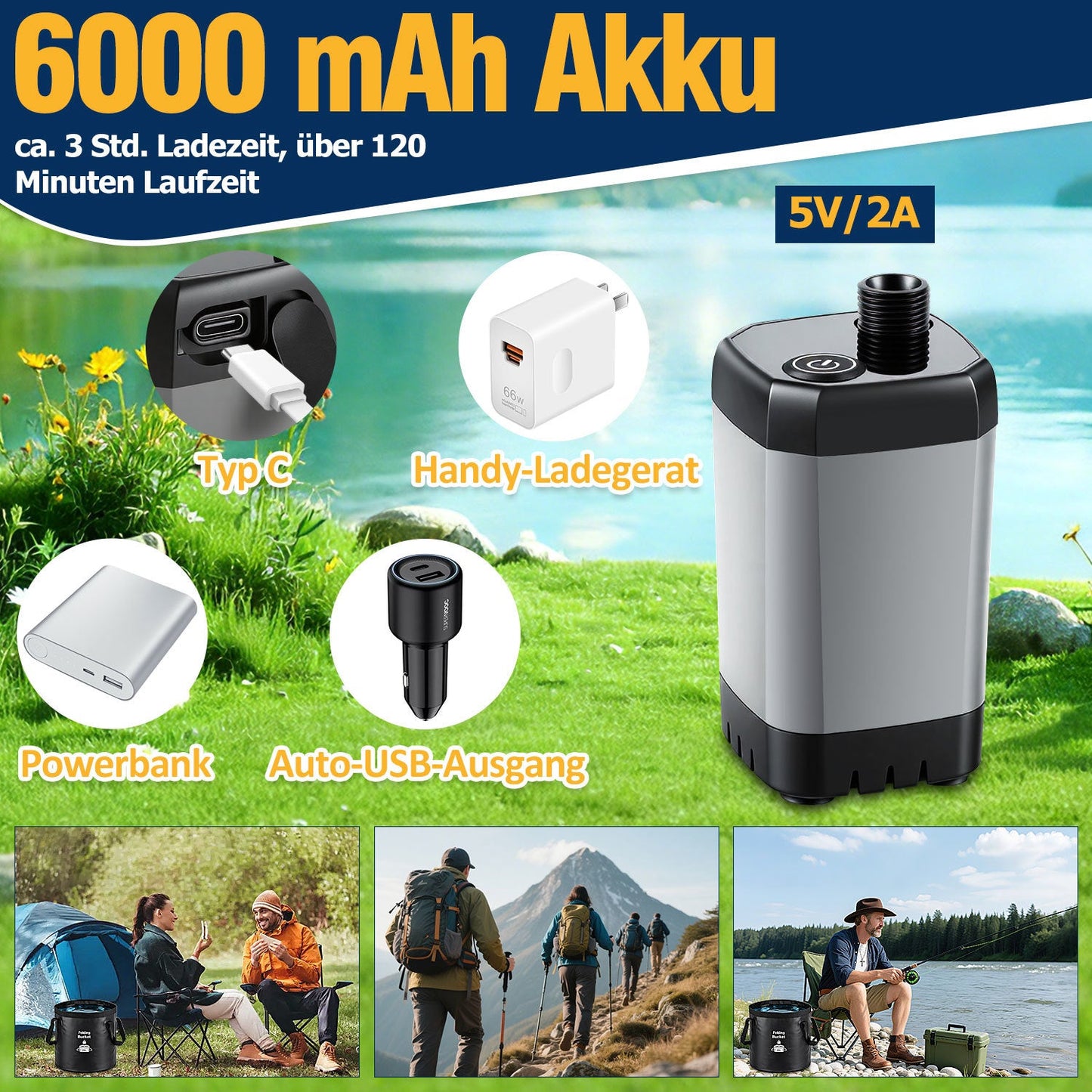 Tragbare Campingdusche Akku Outdoor Dusche mit 20L Falteimer | Brehn