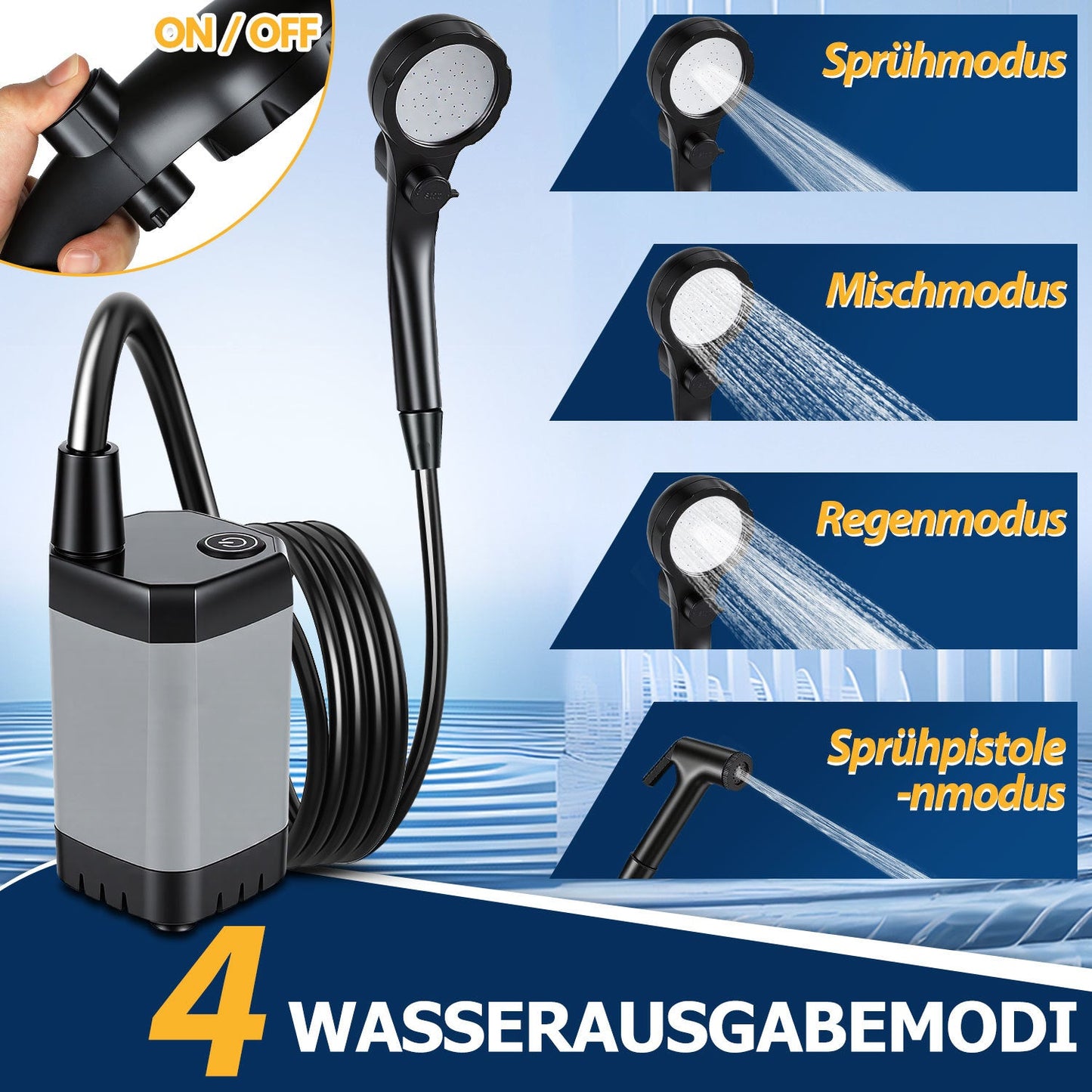 Tragbare Campingdusche Akku Outdoor Dusche mit 20L Falteimer | Brehn