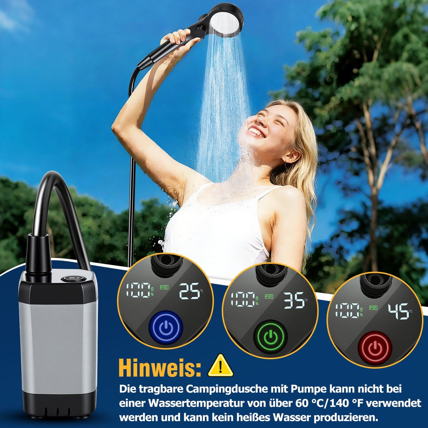 Tragbare Campingdusche Akku Outdoor Dusche mit 20L Falteimer | Brehn