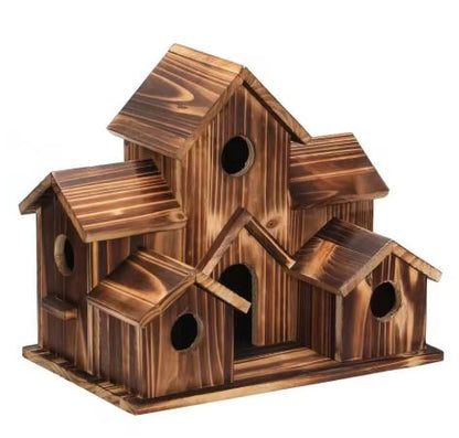 Brehn | SongbirdHaven Handgefertigtes Vogelhaus aus Holz mit 6 Eingängen für Ihren Garten