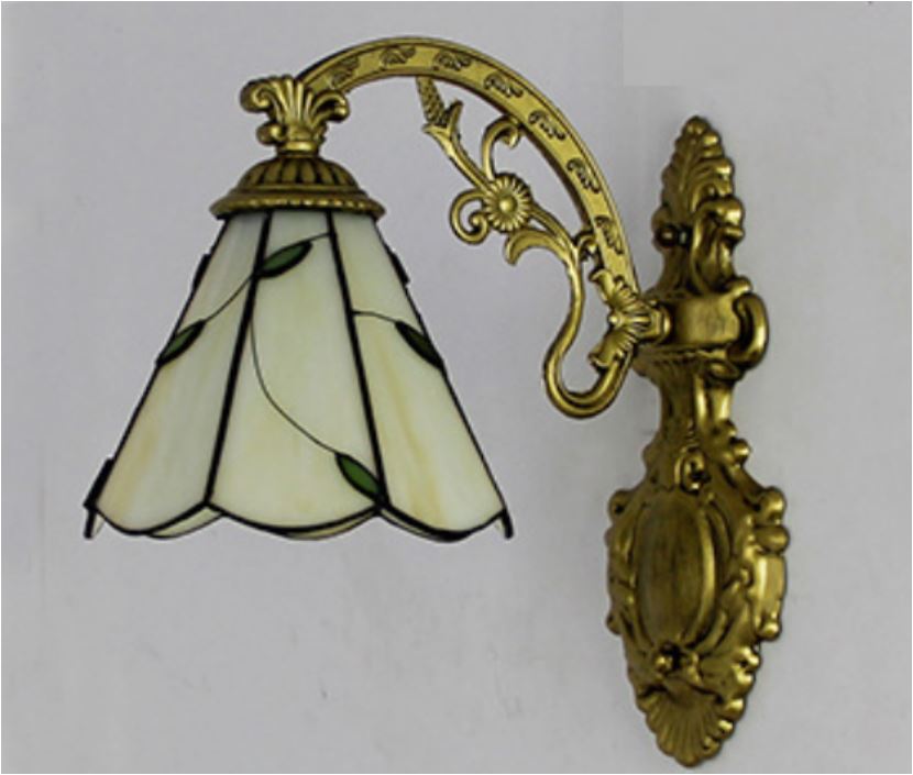 BowLift | Leaf Corridor Wall Lamp with Carved Base Glass 1 Light Tiffany Wall Lamp in Beige