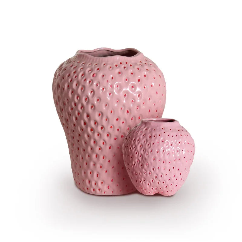 Keramikvase im Erdbeer-Design, Dekorative Blumenvase für Wohnzimmer und Küche | Brehn