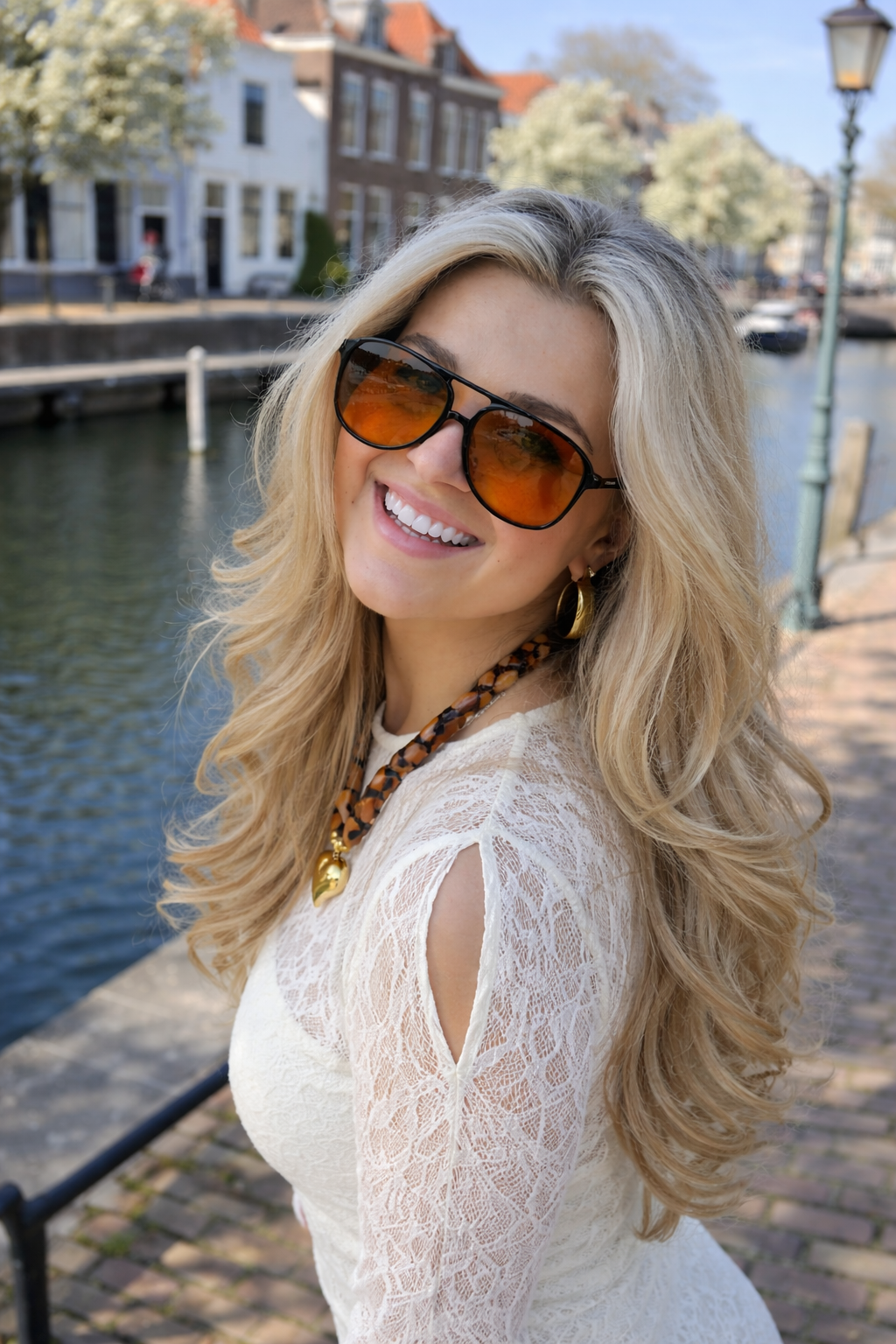 Überdimensionale Aviator-Sonnenbrille mit orangefarbenen Gläsern und UV-Schutz | Brehn