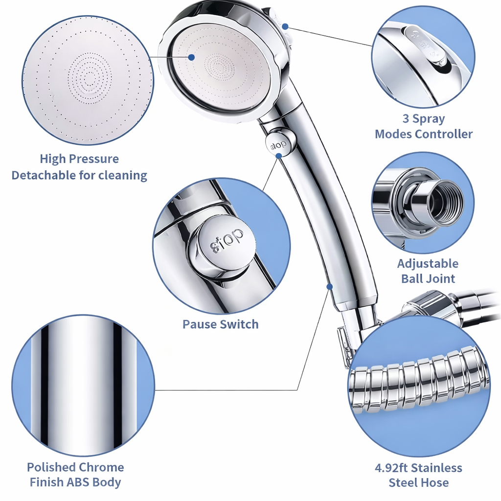 Handbrause 3-in-1 für starken Duschstrahl | Brehn