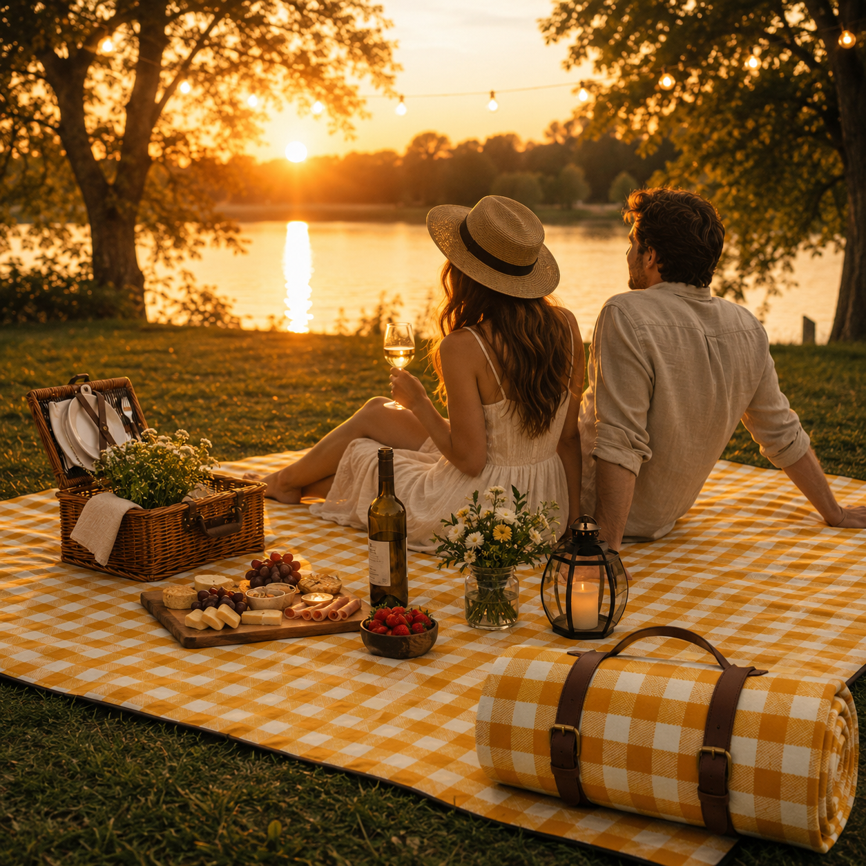 Picknickdecke wasserabweisend mit Leder-Tragegurt | Brehn