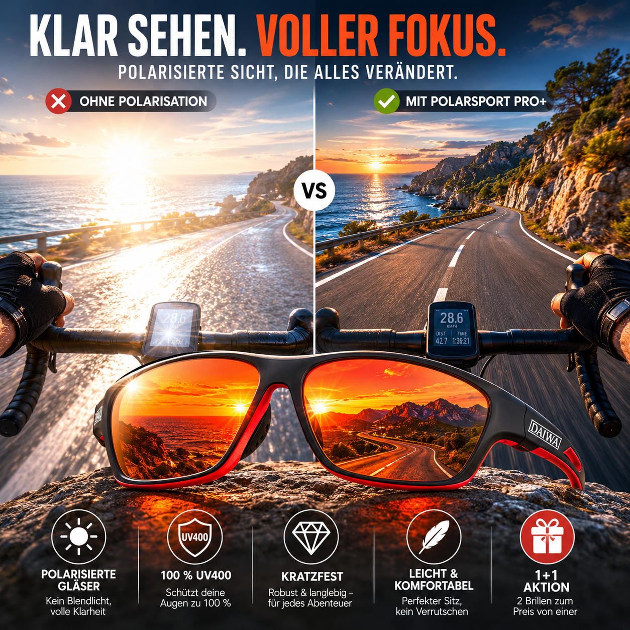 Herren Sport-Sonnenbrille mit polarisierten Gläsern | Brehn