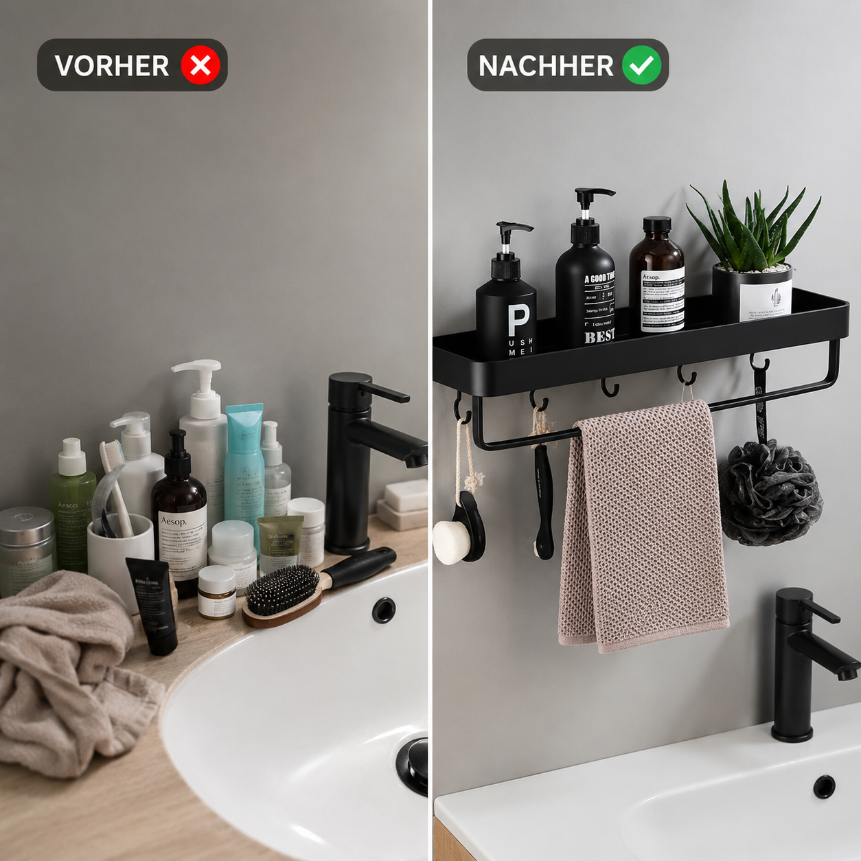 Kellan Wandmontiertes Badezimmerregal Schwarz | Brehn