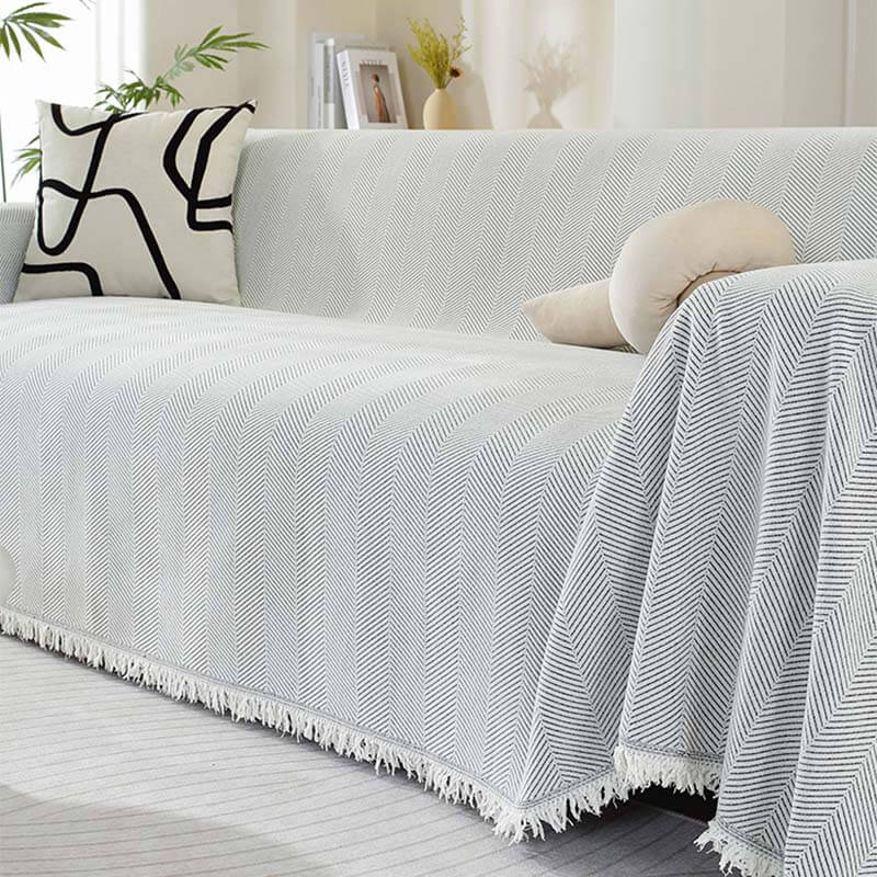 Chenille Decke Fischgrät Quasten Sofaüberwurf