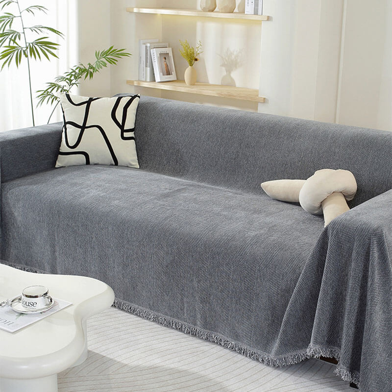 Chenille Decke Fischgrät Quasten Sofaüberwurf