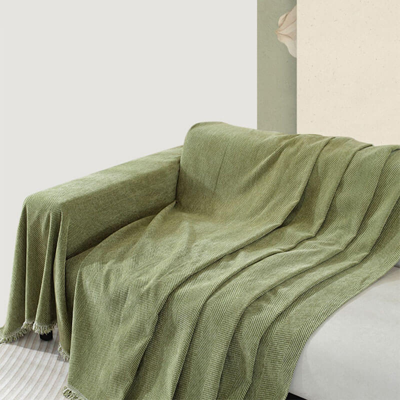Chenille Decke Fischgrät Quasten Sofaüberwurf