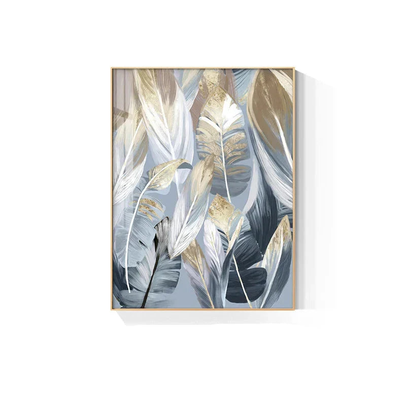 Chic Abstract Blau Goldene Federn Wandkunst Fine Art Leinwanddrucke Poster Bilder Für Wohnzimmer Esszimmer Moderne Schlafzimmer Kunst Dekor