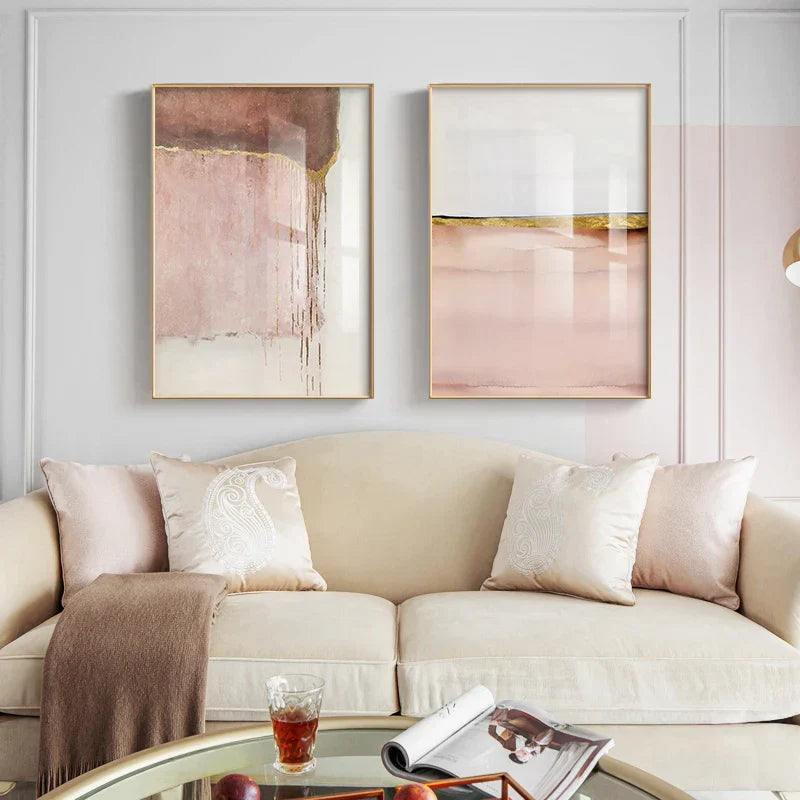 Chic Abstrakte Goldene Rosa Wandkunst Feine Kunst Leinwanddrucke Moderne Bilder Für Zeitgenössisches Wohnzimmer Schlafzimmer Hotelzimmer Kunstdekor